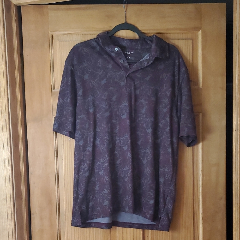 Haggar Men's Cool 18, Purple Palm Patterned Shirt, Size L
